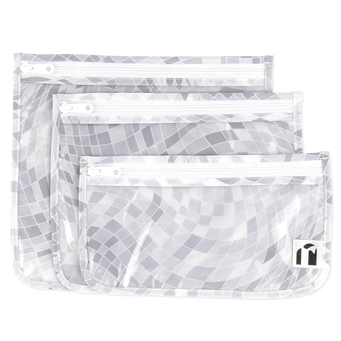 Bumkins Roamio Travel Bag, Toiletry, TSA Approved Pouch, Zip Quart Size Airline Compliant, Clear-Sided, Baby, Diaper Bag Organization, Makeup, Accessories, Carry On, Set of 3 Sizes, Disco Ball