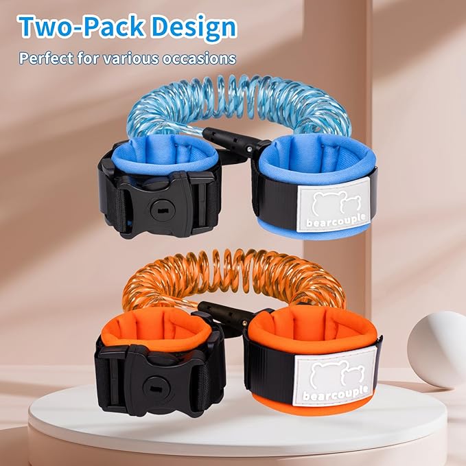8.2Ft+4.92Ft Child Safety Harness Leash with Lock & Reflective Straps -2 Pack Anti Lost Walking Reins for Toddlers, Kids in Shopping, Airport, Zoo & Theme Park (Blue+Orange)
