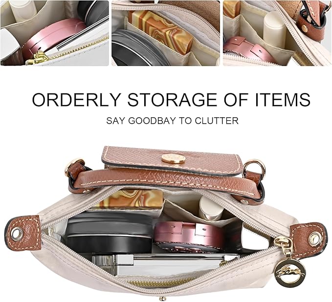 LOUKAYCCI Upgraded Dupont Paper Mini Organizer Insert for Longchamp XS Bag wihte Zipper Purse Insert（Dupont Paper,Withe）