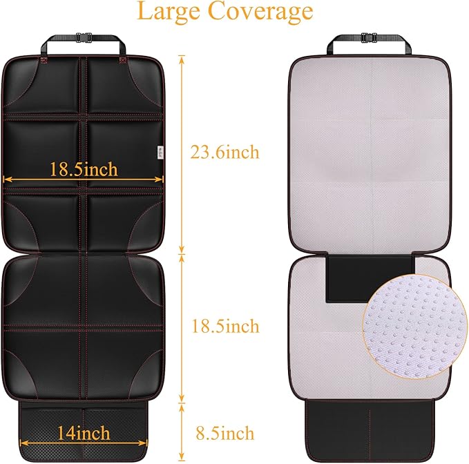 Meolsaek Car Seat Protector, Non-Slip Backing Will Not Leave Imprint, Waterproof Thicker Car Seat Cover for SUV, Sedan, Truck, Leather Car Seat Cushion (Black with Red Stitching)