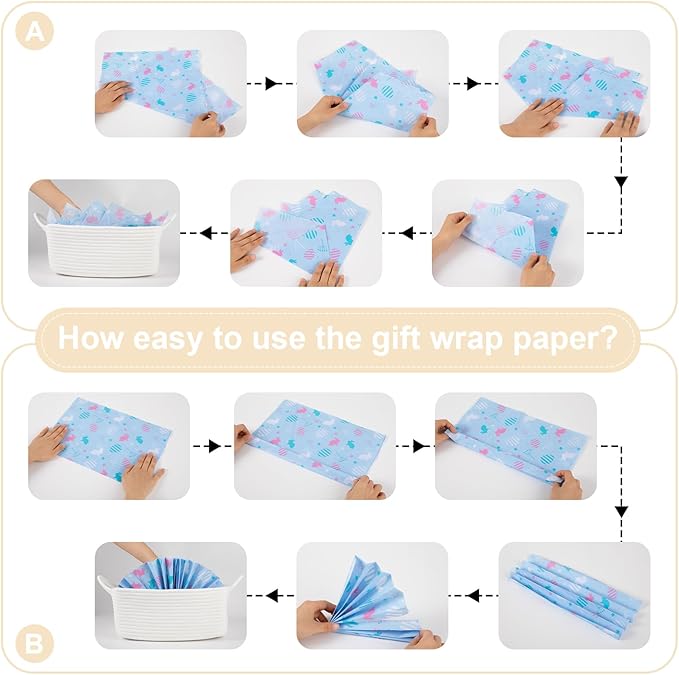 OIAHOMY 19L Woven Basket, Gift Basket Empty with Gift Bags Ribbons and Wrap Tissue Paper, Rope Baskets for Baby Showers, Storage Baskets with Handles for Nursery Pet Toy Organizer - Easter White