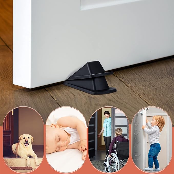 Frienda 24 Pcs Door Stoppers Bulk Rubber Stop Height up to 1.2 Inches Wedge Stopper for Heavy Duty Door Bottom Carpet Tile Concrete Wooden Floor (Black)