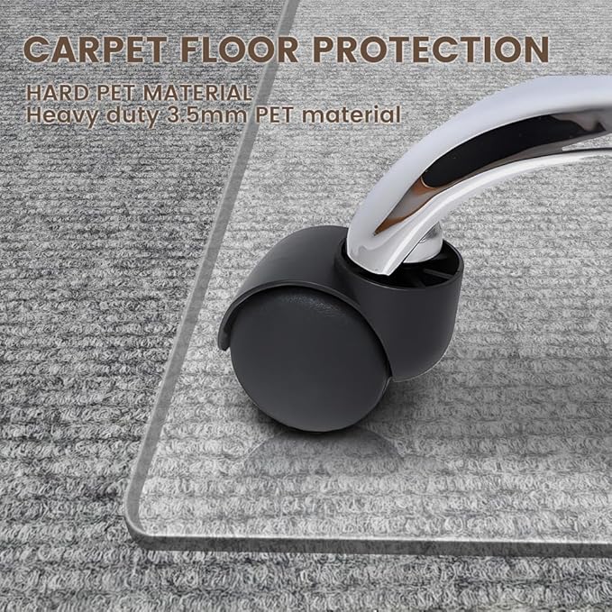 Office Chair Mat for Carpet, 48"x36", Transparent, 0.14" Thick, Heavy Duty, Flat Shipping, Protects Carpets & Hardwood Floors