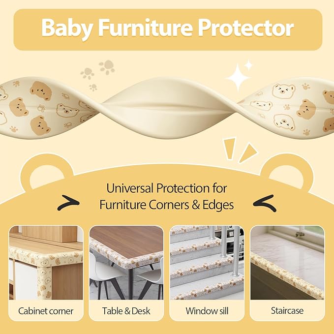 Edge Protector for Baby Proofing 6.5ft Heavy-Duty Soft Rubber Foam Furniture Edge Bumper Guards Cute Furniture Corner Edge Safety Bumpers Desk Edge Cushion for Kids