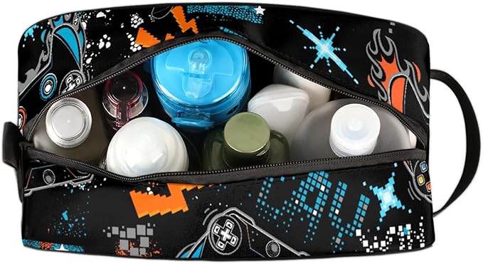 Boys Toiletry Bag for Kids Small Dopp Kit Waterproof Game Theme Hanging Wash Cosmetic Makeup Bag for Travel Sports Shower Essential
