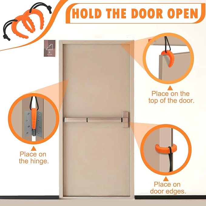 Crosize 4 Pack First Responder Door Stops, Door Jam for Law Enforcement, Police, Emergency Medical Services, Orange Plastic Door Stoppers Wedge