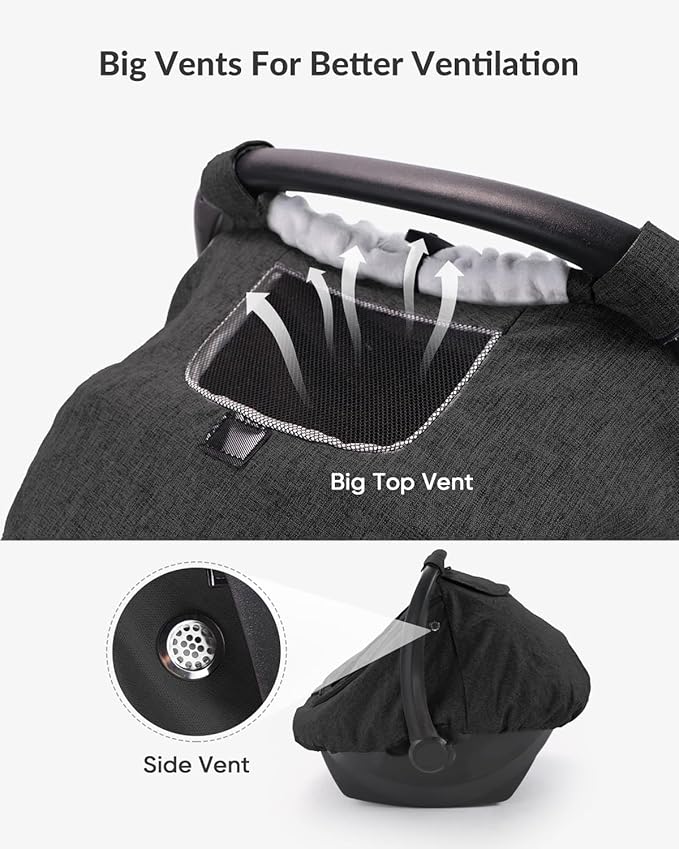 Waterproof Car Seat Cover for Baby, 2-Layer Car Seat Rain Cover with Clear Window & Sunshade & Mesh Cover, Universal Infant Carseat Canopy for Stroller, Protect from Rain and Snow - Black