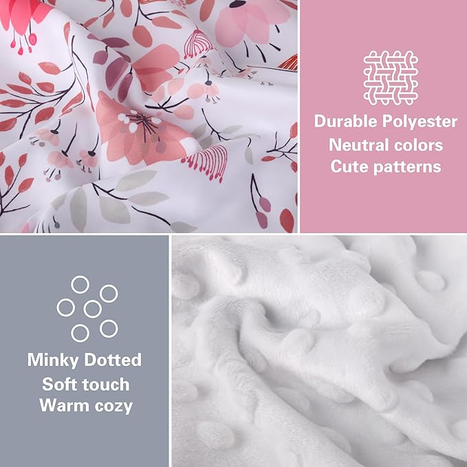 Rquite Car Seat Cover Baby, Carseat Covers Baby Girl, Minky Infant Car Seat Cover Winter, Peekaboo Opening Car Seat Canopy, Multi-use Baby Carrier, Stroller, Nursing Cover, Minky Blanket, Pink Flower