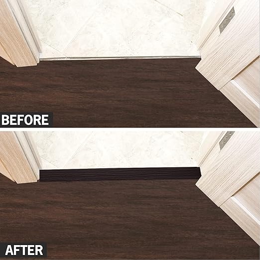 10Ft Floor Transition Strip Self Adhesive Vinyl Cover Floor Strip Flat Divider Transition Strip Wood Grain Design for Laminate Floor Gaps and Doorway Transitions (10Ft x 1.57 Inch, Brown)