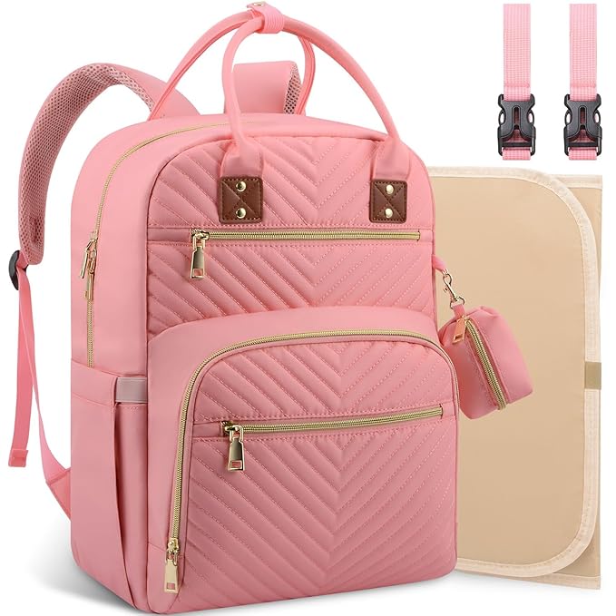 Tenot Baby Diaper Bag Backpack, Travel Diaper Bags for Baby Girl Boy Large Capacity Baby Bag Backpack for Women Light Pink