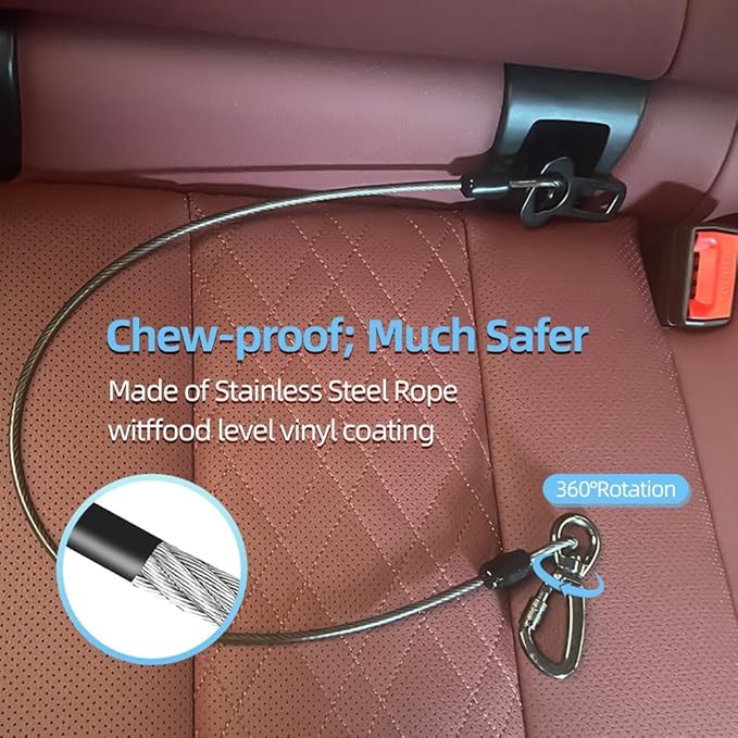 3-in-1 Dog Car Seat Belt Harness - Chew-Proof Steel Cable Seatbelt with Heavy-Duty Buckle & Clip - High Tensile Strength Car Safety Restraint for Small, Medium, Large Dogs (Orange, 32 inch/80 CM)