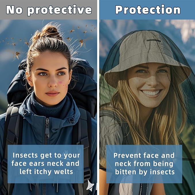 2 Pack Ultra Large Mosquito Net 42x25 Inches Mosquito Head Net Oversized Insect Netting Bug Fits Most Hats for Gardening Hiking Fishing Traveling(Army green)