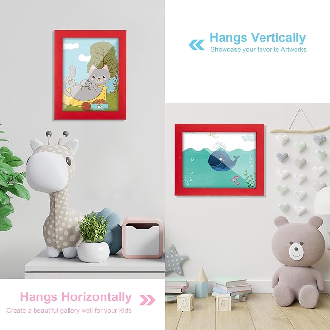 [2-Pack] Kids Art Frames, 8.5x11 Front Opening Kids Artwork Frames Changeable, Red Artwork Display Storage Frame for Wall, Holds 50 Pcs, for 3D Picture, Crafts, Children Drawing, Hanging Art,