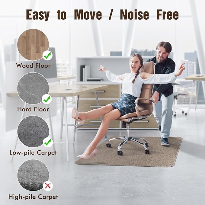 Blvornl Office Chair Mat for Hardwood Floor and Low Pile Carpet, 45"x 53" Desk Chair Mat for Hard Wood, Anti-Slip Hard Floor Protector Rolling Chair Mat, PVC Mat Desk Rug for Home, Dark Brown