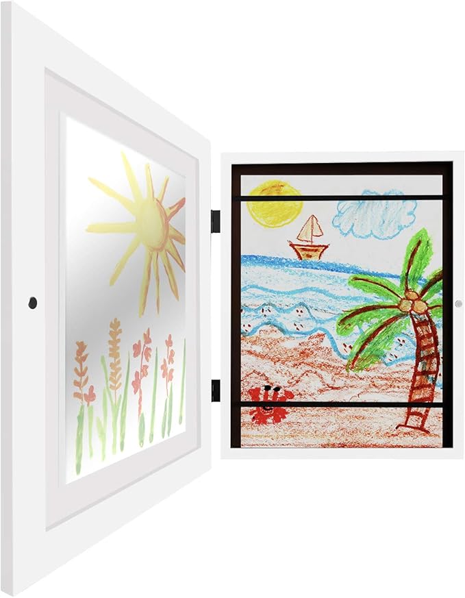 Americanflat - 2 Pack - Kids Artwork Frame Changeable (White) - Magnetic Door Holds 100 Art Pieces - 8.5x11 Letter Size Display with Mat or 10x12.5 Without Mat - My Mini Masterpiece