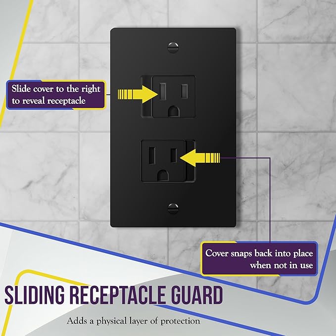 ENERLITES Child Proof Outlet Cover, Self-Closing, Fits Both Duplex and Decorator Outlet, Safety Design, Tamper-Resistant Socket Plug for Receptacle, Size 4.75" x 3.9", 8800-TR, Black 6 Pack