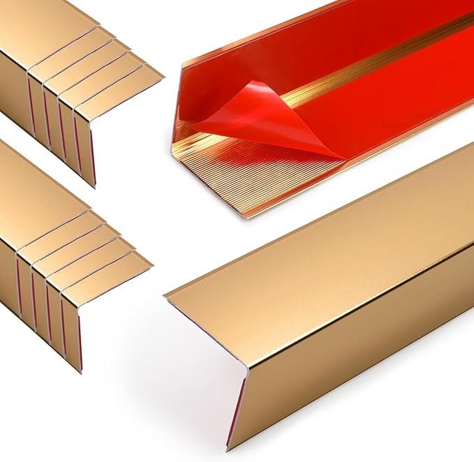 10PCS 48" Metal Corner Protectors, Aluminum Self Adhesive Corner Guards, Metal Wall Edge Protector Strip, Furniture Corner Protectors, Wall Cabinet Baseboard Decoration 48" x 1" (Golden)