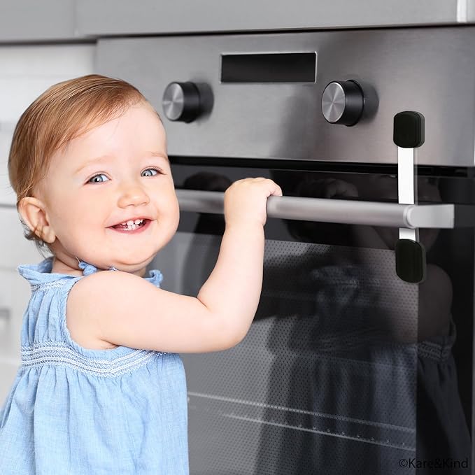 Child Safety Locks (Black) - Set of 6 - Prevents Injury and Opening (Oven) Doors, (Kitchen Sink) Cabinets, Toilet Seats, etc. - No Tools or Screws Needed - Strong Removable 3M Adhesive - Adjustable