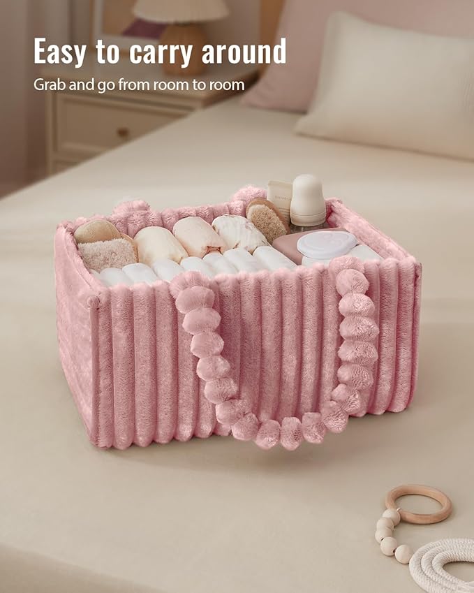 Blissful Diary Flannel Diaper Caddy Organizer, included Gift Packaging, Cozy Nursery Storage Basket, Gift for Baby Shower, Newborn Essentials, Blush Pink