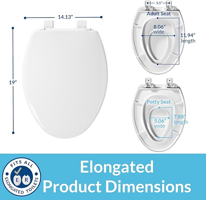 Little2Big Toilet Seat with Built-In Toddler Potty Training Seat, Slow Close, Easy to Install, Made in USA, ELONGATED, White