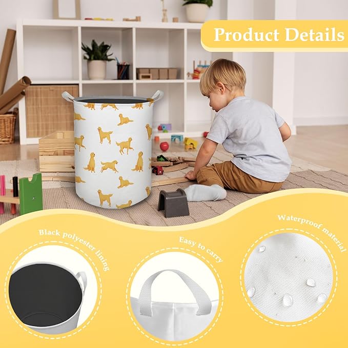 HKTZM Golden Retriever Dog Laundry Basket, Toybox for Boys Girls, Golden Retriever Laundry Basket Hamper Waterproof Collapsible Clothes Toys Storage Bin Organizer for Bedroom Bathroom Kids Room Dorm