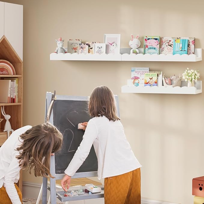 Yirilan 3-Pack Scalloped Shelves, Nursery Shelves for Wall, Floating Nursery Book Shelves for Kids, White