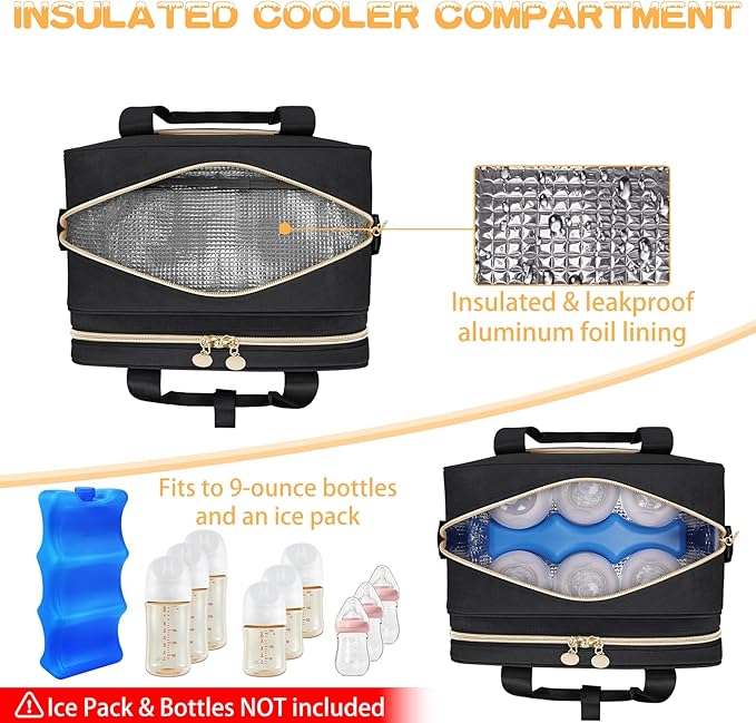 Breast Pump Bag, Milk Cooler Storage for Pumping Moms – Insulated Breastmilk Bag with Ice Pack, Portable Bottle Feeding Tote – Wearable Pump Carrier & Travel Kit, Compatible with Spectra Parts