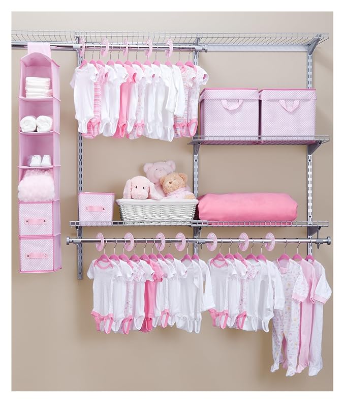 Delta Children Nursery Storage 48 Piece Set - Easy Storage/Organization Solution - Keeps Bedroom, Nursery & Closet Clean, Barely Pink