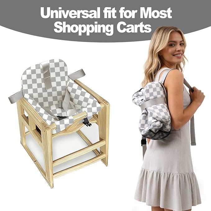 Shopping Cart Cover for Baby &High Chair Cover, Padded with Detachable Strap & Thigh Pad, Machine Washable, Padded Toddler Shopping Cart Cover Grocery Cart Cover(Checkered)