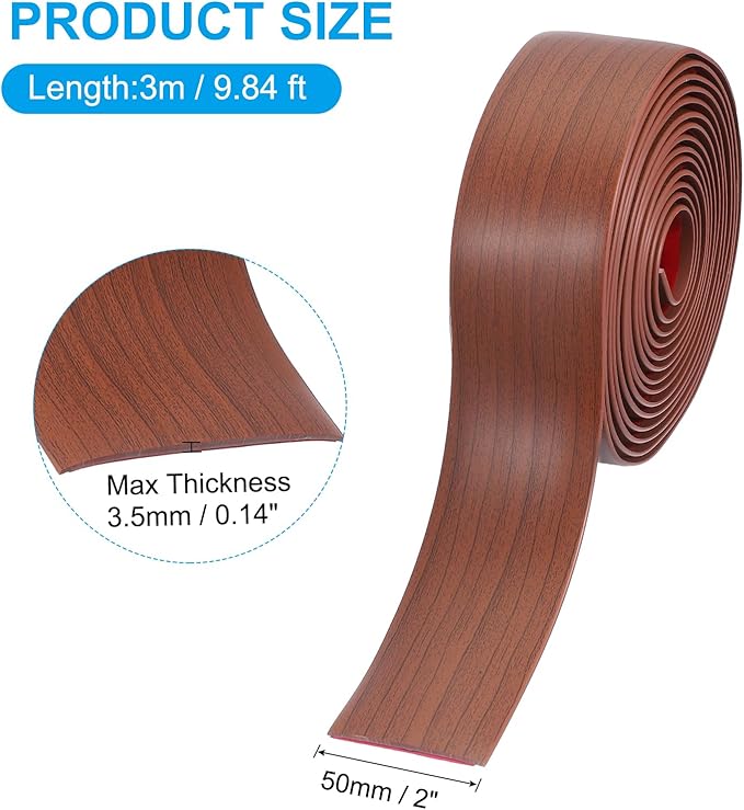 PATIKIL Self Adhesive Floor Transition Strip 10 ft x 2" Vinyl Flat Divider Flooring for Joining Floor Gaps Carpet Transition Floor Tiles, Walnut