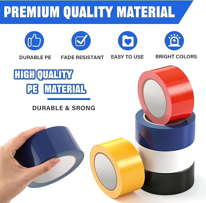 Frienda Floor Vinyl Tape 1/2inch Floor Marking Court Tape Outdoor Playing Field Marking Equipment for Social Distancing Gyms, Athletics, Equipment