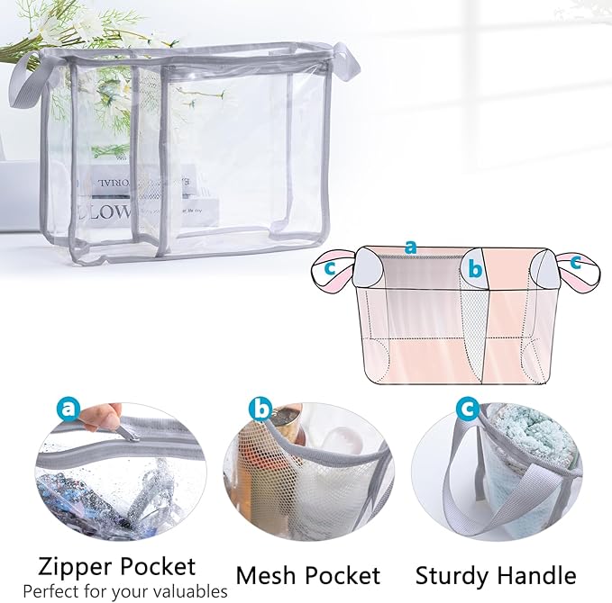 Clear Beach Bag Organizer Insert with 3pcs Accessories for Medium Bogg Bag Inserts -Beach Tote Bag Divider with Sunglasses Holder, Phone Holder and Clips Hooks - Beach Tote Insert Organizer Liner