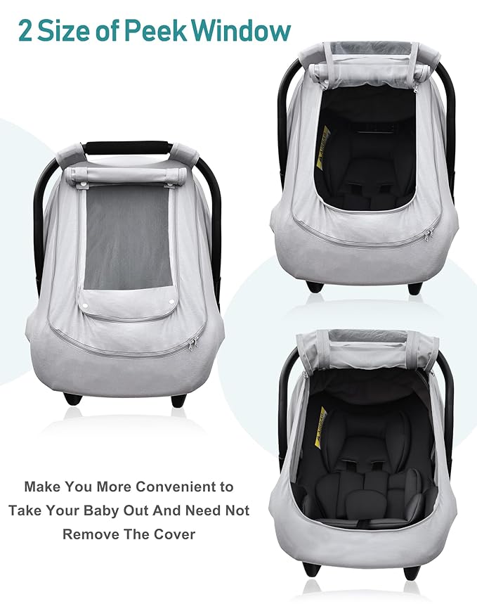 Baby Car Seat Cover for Summer/Spring,100% Organic Cotton Carseat Cover for Babies,Infant Car Seat Cover Canopy for Boys& Girls, Lightweight & Breathable (Gray)