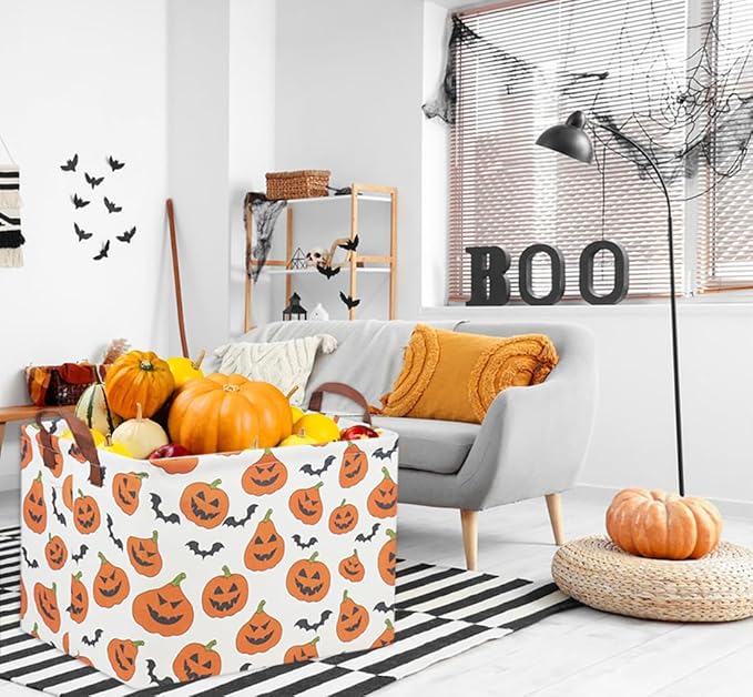 TIBAOLOVER Rectangular Halloween Basket for Kids Pumpkin Basket Toy Storage Bin Organizer Box Room Decor for Halloween Parties(Halloween Pumpkin)
