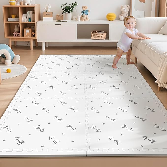 PIGLOG Baby Foam Play Mat-72”x 48” Baby Playmat,6-Piece Interlocking Foam Floor Tiles,Puzzle Mat for Infants and Toddlers,Waterproof,Non Toxic Play Mat for Tummy Time Mat(Arrow)