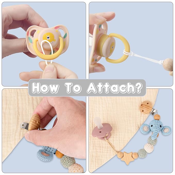 Handmade Knitted Christmas Pacifier Clip Holder for Boys and Girls,4 PCS Binky Clip Fits for Most Baby Pacifier
