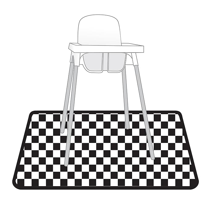 BapronBaby Black Checkerboard Splash Mat - Waterproof Catch-All for Under High Chairs, Floors, Tables, Playtime or Arts & Crafts - Machine Washable - 45" x 45”
