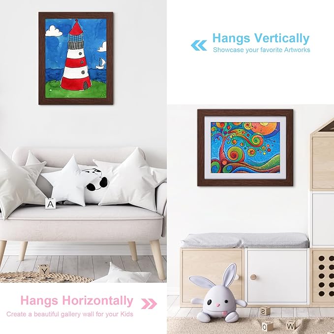 [2 Pack] Kids Art Frames, 10x12.5 Front Opening Kids Artwork Frames Changeable, Displays 8.5x11 With Mat and 10x12.5 Without Mat, Holds 50 Pcs, for 3D Picture, Crafts, Hanging Art, Portfolio Storage