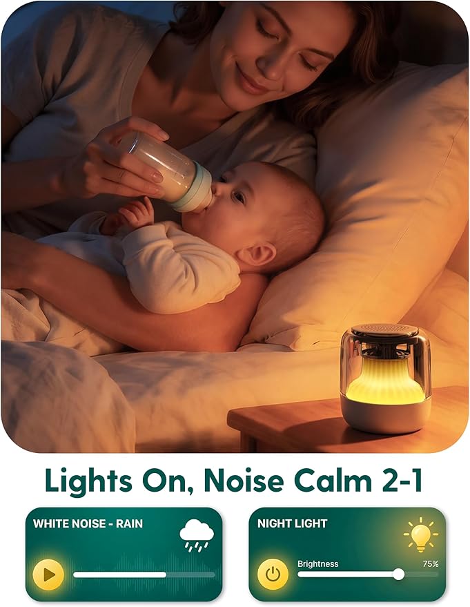 Babelio Pocket Glow White Noise Sound Machine - Upgraded 7 Color Night Lights, 20 Non-Looping Sounds, Timer & Memory Function, Portable for Adults & Babies, Black