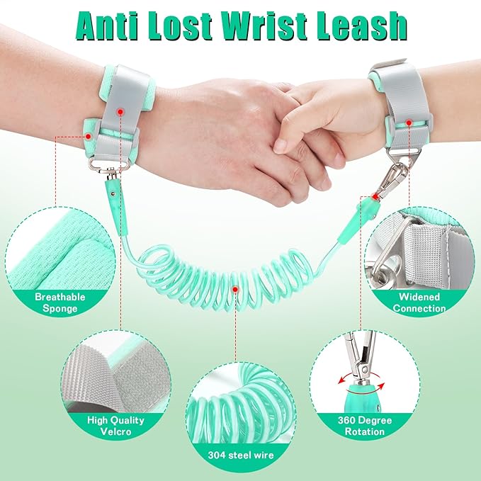 Toddler Leash-Baby Walking Safty Harness and Child Anti Lost Wrist Link for Girls/Boys Travel (Black)