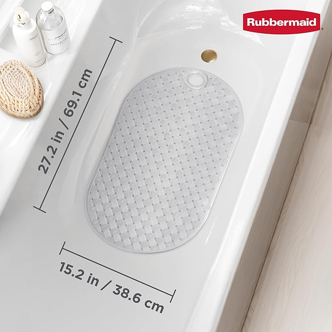 Rubbermaid INSTAMAT Bath Tub Shower Mat, Non-Slip Tub Mat with Suction Cups, Bath Mat Hangs on Showerhead for Quick Dry, 27.2 x 15.2 Inch, BPA-Free, Easy to Clean, for Inside Tub or Shower, Grey