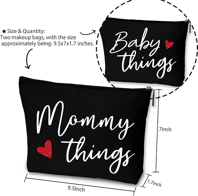 Mommy and Baby Matching Pouch Set, Mommy Things and Baby Things Bags, Gifts for New Moms Expecting Moms, Matching Travel Cases, Black Set of 2