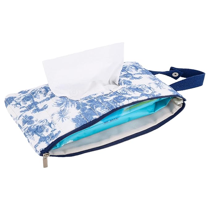 Quilted Baby Wipe Holder Floral Diaper Pouch Portable Quilted Wipes Bag for Car, Stroller (Dark Blue-2)