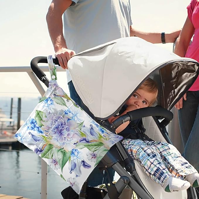 visesunny Hyacinth Iris Anemone 2Pcs Wet Bag with Zippered Pockets Washable Reusable Roomy Diaper Bag for Travel,Beach,Daycare,Stroller,Diapers,Dirty Gym Clothes,Wet Swimsuits,Toiletries