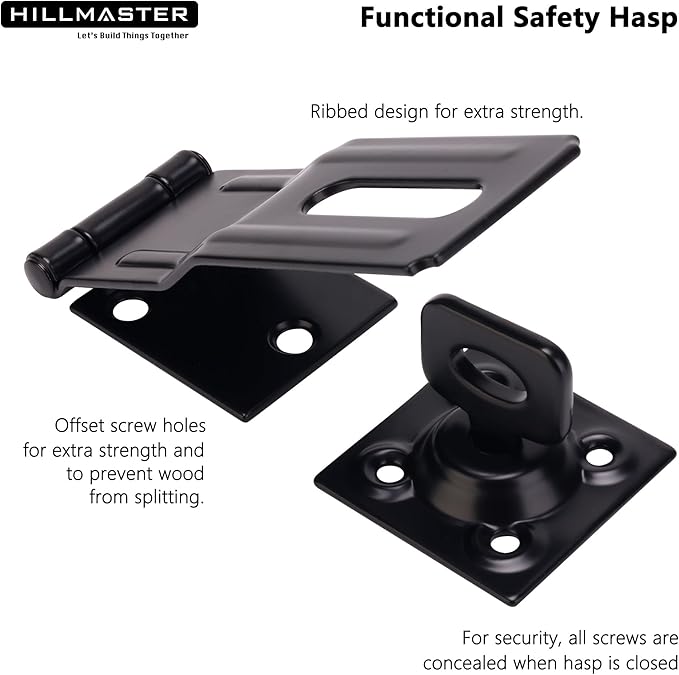 2 Pack Swivel Staple Safety Hasps, 4-1/2" Gate Door Hasp Latch with Twist Knob Safety Padlock Clasp Lock for Fence, Gate, Cabinet, Barn Door, Shed, Black