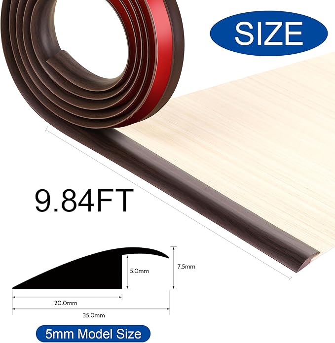 BNELL Floor Transition Strip Self Adhesive-PVC Carpet & Floor Edging Trim Strip,Threshold Transitions Suitable for Threshold Height Less Than 5mm (9.84FT_Walnut Grain)
