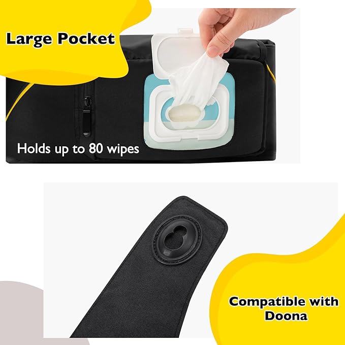 Upperkids Essentials Travel Bag for Doona Infant Car Seat Stroller, Organizer Bag with Cup Holder, Phone & Wipes Pockets, Large Capacity, Water-Repellent & Lightweight, Baby Essentials Storage