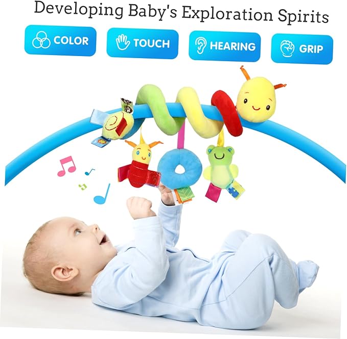 Car Seat Toys, Toys for Car Seat Crib Mobile Bed Around Rattle Bell Cartoon Insect Stroller Hanging Stuffed Wrap Spiral Safety Plush Toys for Crib Bed Stroller Car Seat Bar