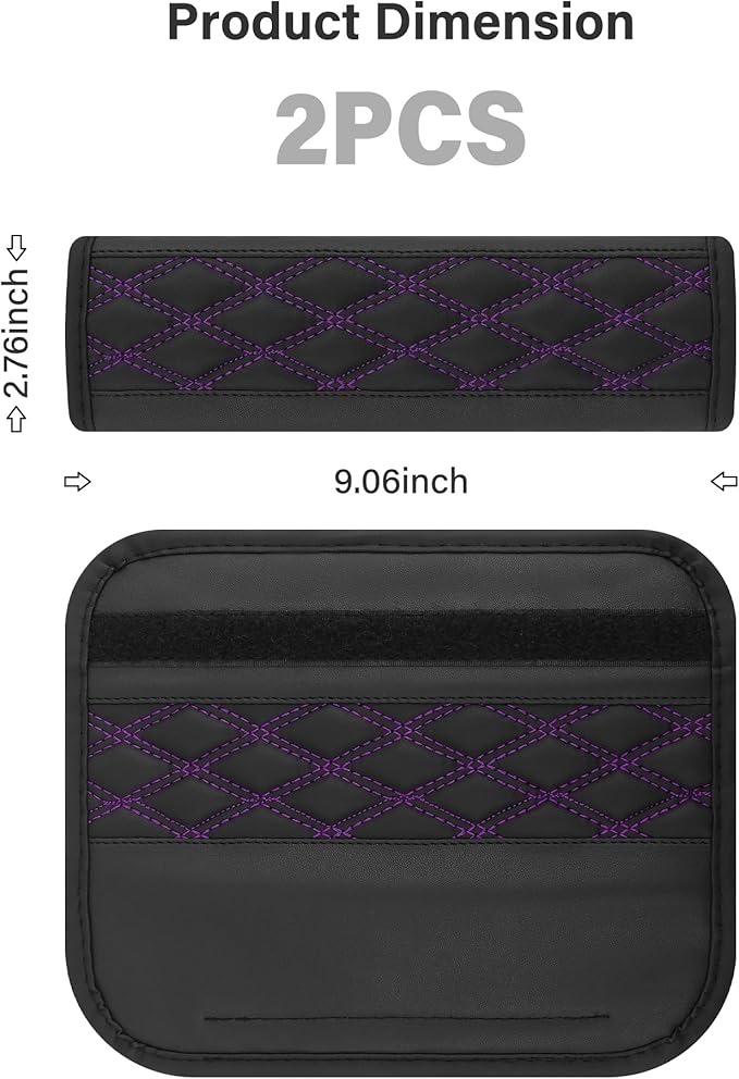 2PCS Car Seat Belt Cover Pads,Leather Seatbelt Covers Protect Shoulder and Neck Car Accessories Interior,Universal Car Seat Strap Pads Car Decorations for Most Cars Trucks (Black/Purple)