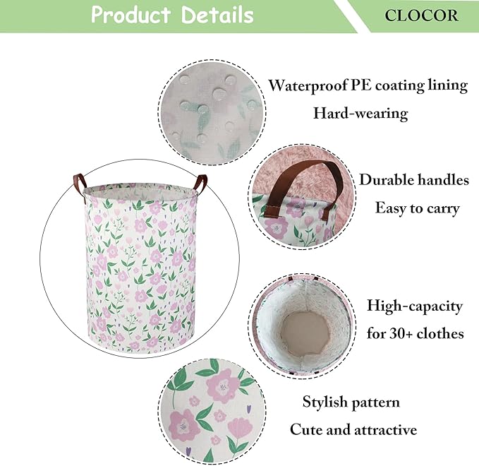 CLOCOR Girls Laundry Basket,Baby Hamper for Nursery,Collapsible Canvas Dirty Clothes Basket,Toys Organizer Storage Bins,Room Decor for Bedroom Playroom,Gift Basket (Purple)